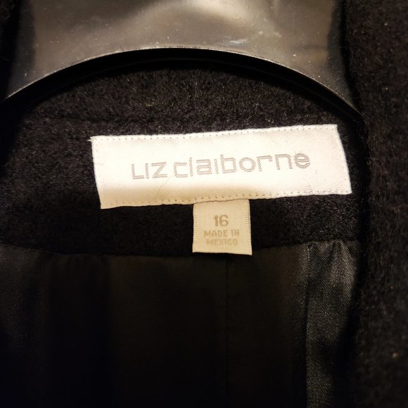 Women's Liz Claiborne Black Textured Wool Full Length Winter Coat Size 16 - Picture 2 of 5